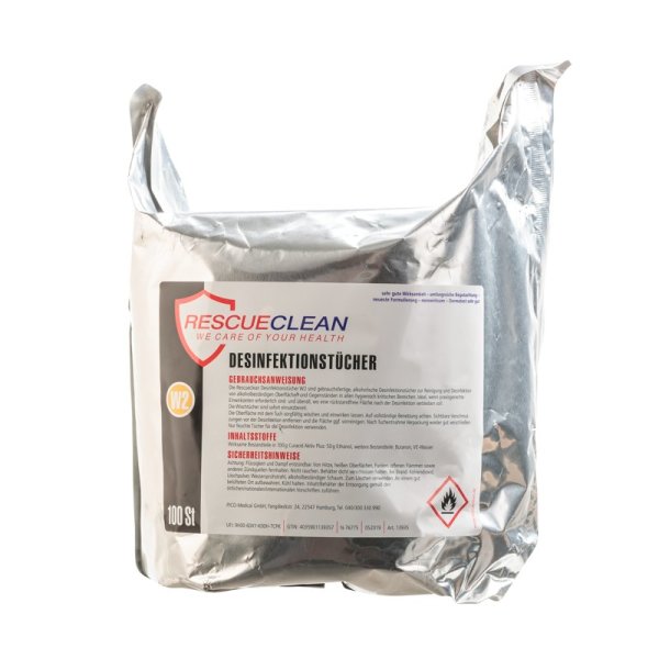 RescueClean W2 alkoholische Desinfektionstücher, Refill, 100 Stk.